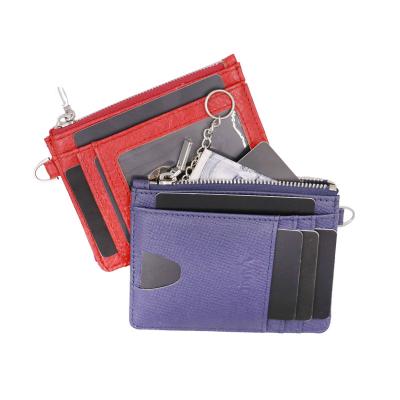 China Custom RFID Rfid Leather Zipper Coin Pocket ID Window Credit Card Holder Card Wallet for sale