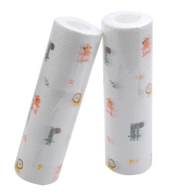 China Disposable Non Woven Kitchen Cloth Non Woven Kitchen Dish Wipe Roll White Printing Lazy Cleaning Cloth for sale