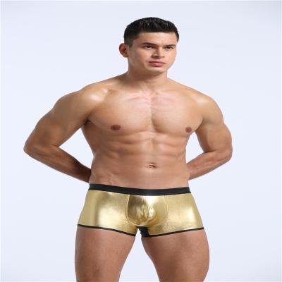 China New Custom Gold Artificial Leather Shiny Underwear Men Boxer Shorts Breathable for sale