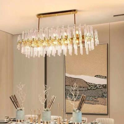 China Modern Rectangle Shape Modern Transparent Crystal Glass Rod Ceiling Lamp Chandelier for sale