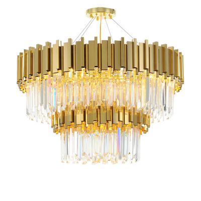 China Dining Wholesale Gold Double Layer Crystal Chandelier Lamp Pendant Light Modern Style for sale