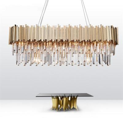 China Modern Rectangular Clear Gold Chandelier of Contemporary Home Decor K9 Crystal Glass Lamps for sale