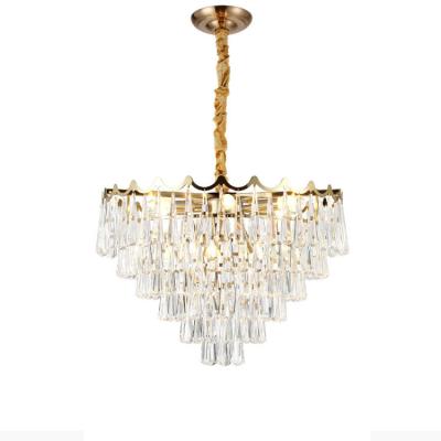 China Decorative Energy Saving Lighting Modern Pendant Light Crystal Glass Copper Color 2020 Round Villa Chandelier for sale