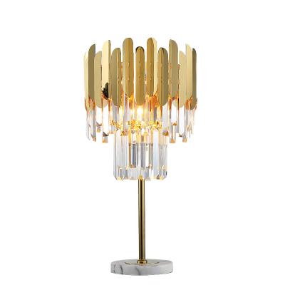 China Modern Nordic Decorative Modern Light Fixture Gold Stainless Steel Crystal Table Lamp Back Drop for sale