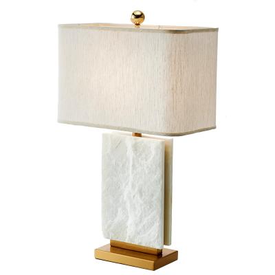 China Modern Luxury Industrial Marble Russia Fabric Square Fabric Lampshade Stone Base Table Lamp For Bedroom Decor for sale