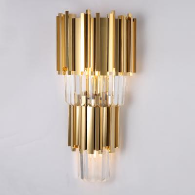 China Contemporary luxury villa hotel lighting creative gold color crystal wall lamp for living room for sale