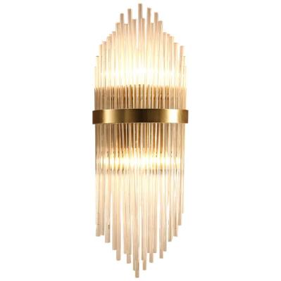 China Gold Metal Bedside Crystal Glass Rod Wall Sconce Modern Postmodern Contemporary Lamp for sale