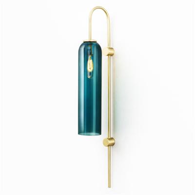 China Cheap wholesale modern minimalistic hot sale modern glass tube wall blown blue sconce for bedside lamp for sale