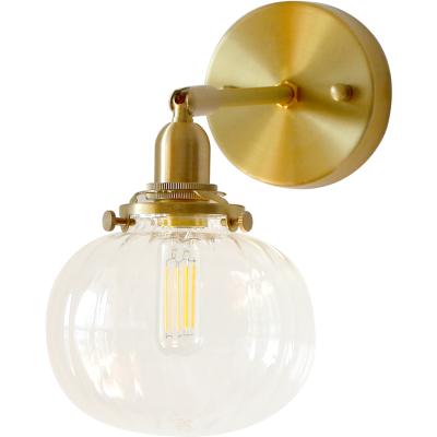 China Japanese style indoor lighting gold metal round glass wall lamp for living room with edison bulb for sale