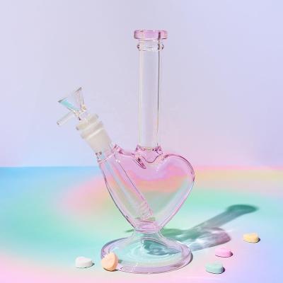 China Modern Heart Borosilicate Glass Tobacco Bowl Bongo Pipe Pink High Borosilicate Glass Smoking Water Pipe for sale