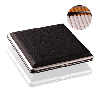 China Wholesale Aluminum Smoking Accessories Flip Leather Cigarette Case Cover Metal Cigarette Holder 97*97*19mm for sale