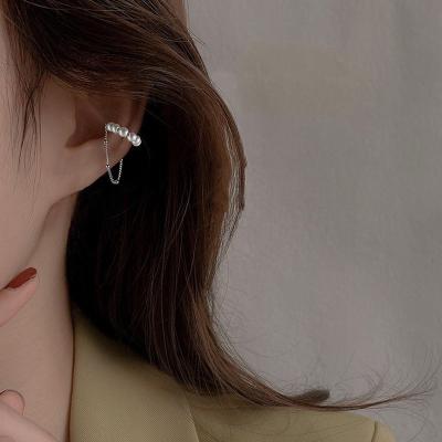 China TRENDY VANFI Pearl Tassel Piercing Earring Does Not Cut S925 Sterling Silver Ear Bone Clip Earrings for sale