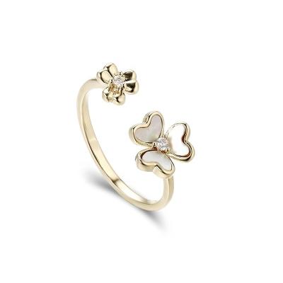 China FASHIONABLE VANFI Shape Rings Jewelry Adjustable Tasty Clover Shell 14k Gold Ring for sale