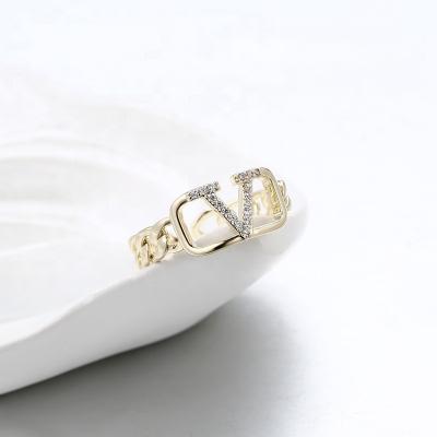 China 2021 Hiphop Jewelry Fashion Gold Letter Ring For Women Cubic Zirconia Ring VANFI for sale