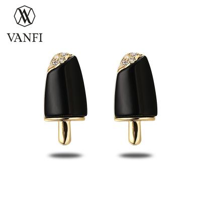 China FASHIONABLE Cute VANFI Brass Ice Cream Popsicle Stud Black Acrylic Earrings for sale