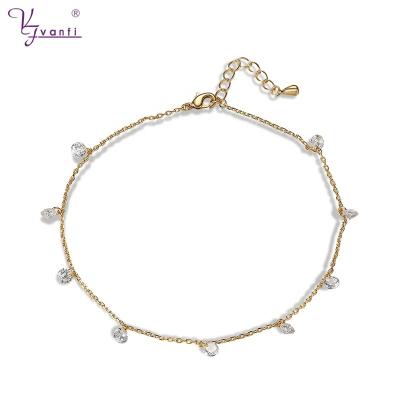 China New Fancy Crystal Gold Chain Feet Women's Anklets Copper Design VANFI Zircon Stone Charm TRENDY Fashion Jewelry for sale