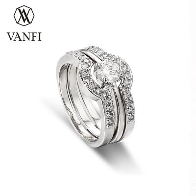 China Hot Sale VANFI CLASSIC Women Jewelry White Gold Plated CZ Diamond Three Piece Wedding Engagement Ring Sets Bridal Band for sale