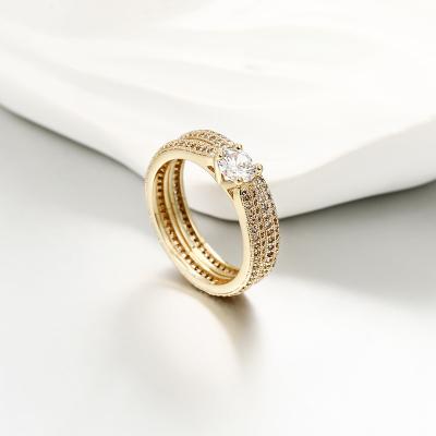 China Other VANFI Copper Jewelry Zircon Stone Ring Set 1 Pair Full Gold Color for sale