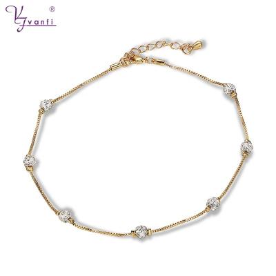 China Trendy 14k Gold Vanfi Anklets Foot Jewelry Women Rhinestone Copper Brass Anklet Chains for sale