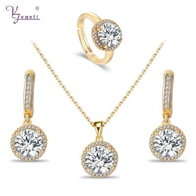 China FASHIONABLE Jewelry Wholesale Copper Brass Crystal Adjustable Ring Gold Gemstone Zircon Vanfi Necklace Circle Earring Set Pendant Jewelry for sale