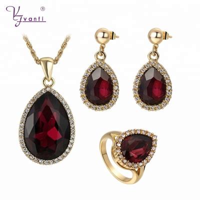 China VANFI CLASSICS Fashion Bridal Pink Crystal Rhinestone Jewelry Gold Jewelry Set for sale