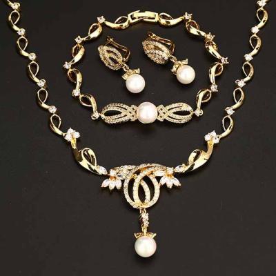 China VANFI CLASSIC Pearl Drop Wholesale 18k Gold Plating CZ Women Jewelry Set Bridal for sale