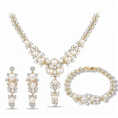 China VANFI CLASSIC bridal jewelry bracelet earrings necklace rhinestones wedding pearl jewelry set for sale