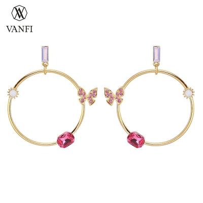 China FASHIONABLE VANFI 14K Crystal Gold Plated Women Butterfly Stud Circle Earrings Fashion Trend 2021 for sale