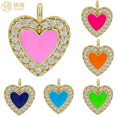 China ZHENXI Amazon Hot Selling Copper 18K Gold CZ Zircon Stone Heart Shape Environmental Friendly Oil Drip Pendant For DIY Women Necklace Bracelet for sale