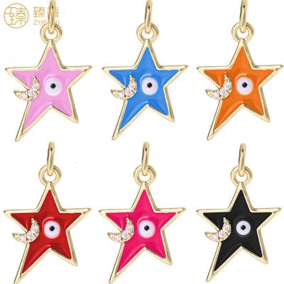 China Environmental Friendly ZHENXI Amazon Hot Sale Copper 18K Gold Plated Unique CZ Zircon Stone Design Ins Style Moon And Star DIY Pendant for the necklace for sale