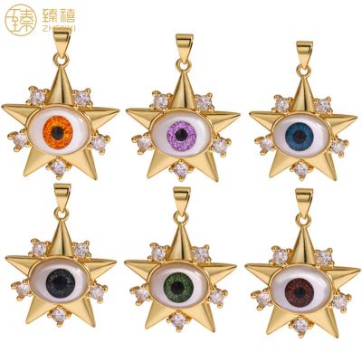 China ZHENXI Amazon Environmental Friendly Hot Selling Popular Copper 18K Gold Plated Unique CZ Zircon Stone Design Eye Star DIY Pendant For Necklace for sale