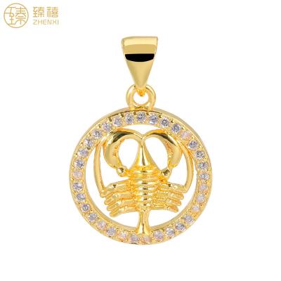 China ZHENXI Environmentally Friendly Amazon Hot Sale Copper 18K Gold Plated CZ Zircon Stone Customized 12 Zodiac Sign DIY Jewelry Pendant For Necklace for sale