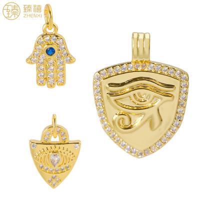 China ZHENXI Amazon Hot Sale Environmental Friendly Copper 18K Gold Plated Unique CZ Zircon Stone Design Eye And Hand Pendant For Necklace Bracelet for sale