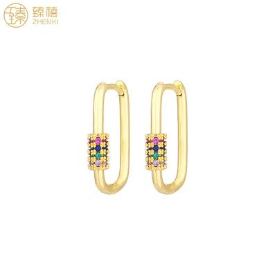 China Eco-Friendly Colorful Zhenxi Stone Stone Zhenxi Gold Circle Hoop Earrings Simple Huggie Earrings for Women and Girls Party Gift Daily Wear for sale