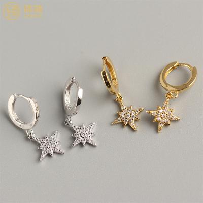 China Environmental Friendly Zhenxi S925 Sterling Silver Zircon Stone Huggie Earrings Star Cute Design Women Earrings For Girls Birthday Gift Daily Wear for sale