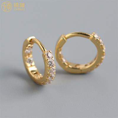 China Environmental Friendly Zhenxi 925 Sterling Silver Huggie Hoop Earrings 18K Gold Plated Silver Zircon Stone Stud Earrings For Women And Girls Daily Wear for sale