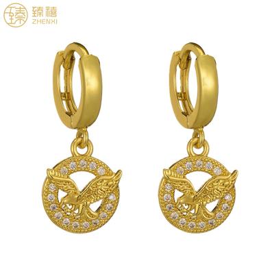 China Zhenxi Huggie Environmental Friendly Earrings With Zircon Designs Eagle Jewelry And Seagull Circle 18K Gold Plated Brass Stud Earrings For Women for sale