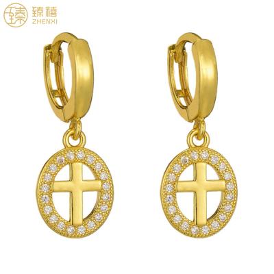 China Zhenxi Christian Brass 18K Clear Stone Hot Sale Environmentally Friendly Gold Plated Earrings Luxury Zircon Stud Earrings For Women And Girls Daily Wear for sale