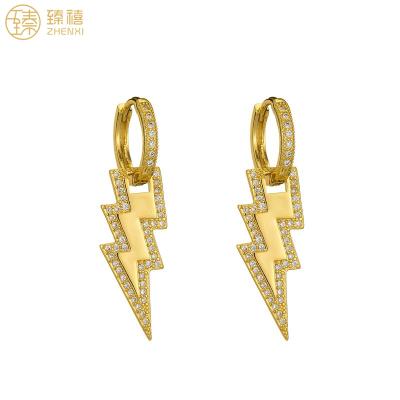 China Zhenxi Environmental Friendly Lightning 18K Gold Brass Stud Earrings Zircon Stone Huggie Earrings And Cross Design For Women And Girls Daily Wear for sale