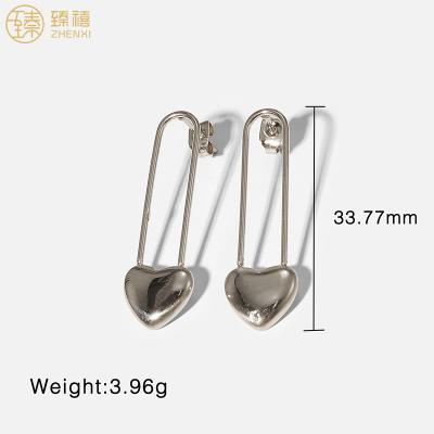 China FASHIONABLE Zhenxi Heart Pin Design 18k Gold Plated Simple CSI Style Stud Earrings For Women And Girls Party Birthday Gift Daily Wear for sale