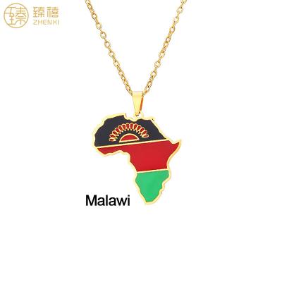 China Zhenxi Map Pendant Necklace Stainless Steel Environmentally Friendly African Country African Oil Drop Pendant Necklace for Women and Men for sale