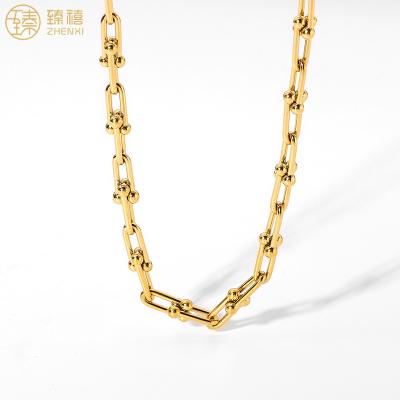 China Zhenxi Link Chain Stainless Steel 18K Gold Plating Central Institute of Statistics Style Chunky Necklace Party Birthday Gift Large Gold Women for sale