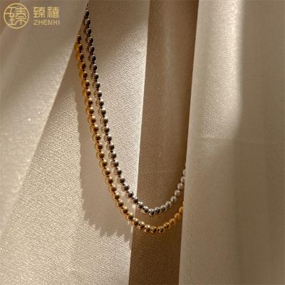 China ZHENXI Environmentally Friendly Fashion 5mm Solid Brass Beads 18K Gold Plated Ins Style Women Necklace For Girls Birthday Gift Daily for sale