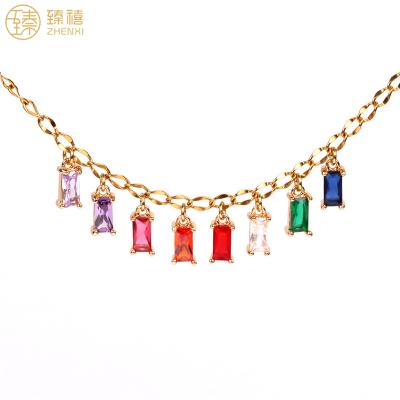 China ZHENXI Colorful Environmental Friendly Zircon Stone Stainless Steel 18K Gold Plated Necklace For Women And Girls Birthday Gift Daily Wear for sale