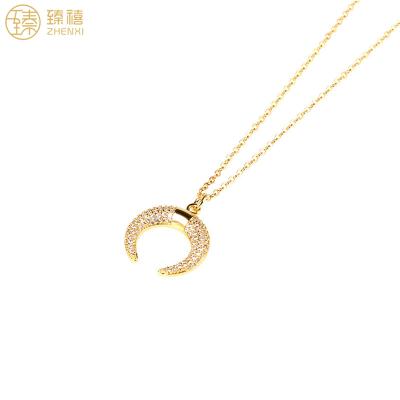 China ZHENXI Brass ZHENXI Zircon Ox Stone Environmental Friendly Clear Copper Horn 18K Gold Plated INS Style Necklace For Women And Girls Birthday Gift for sale