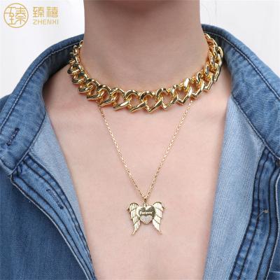 China ZHENXI Environmental Friendly Love Heart Wings Design Brass 18K Gold Plated INS Style Necklace Set For Women And Girls Birthday Gift for sale