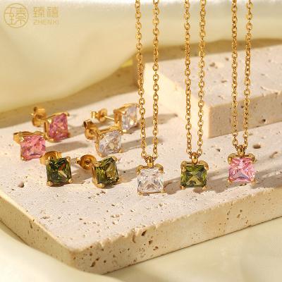 China ZHENXI Stainless Steel Environmental Friendly Gold Plated 18K Zircon Stone Pendant Necklace For Women And Girls Birthday Gift Daily Wear for sale