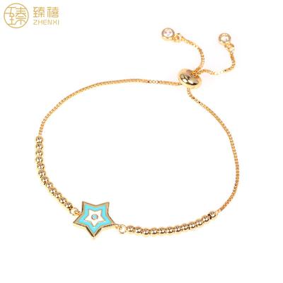 China Zhenxi Copper Environmental Friendly Gold Plated Box Chain Charm Link Bracelet Beads Friendship Gift Gold Bracelet for Women and Girls for sale