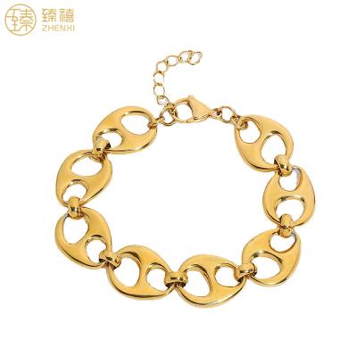 China Environmental Friendly Zhenxi Chunky Golden Stainless Steel 18K Gold Plated Women Bracelet For Girls Birthday Gift Daily Wear Jewelry for sale