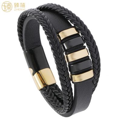 China Zhenxi Amazon Environmental Friendly Hot Selling Multi Layers PU Leather Stainless Steel Clasp Magnetic Bracelet For Men Daily Wear Birthday Gift for sale